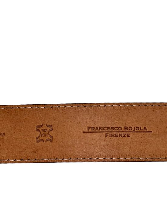 Francesco Bojola Black Leather Belt with Silver & Black Rhinestone Buckle